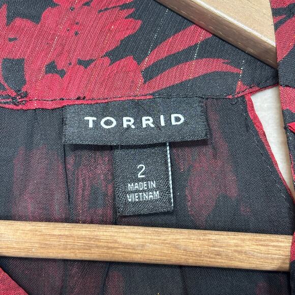 Torrid Floral Sleeveless Halter Bow Top 2X Red Black Dark Romantic Whimsygoth - Picture 3 of 10